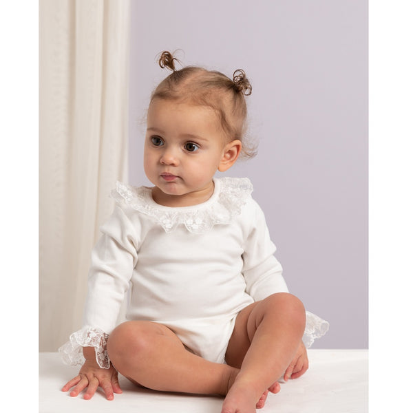 Caramelo Kids Frilly Lace Trim Romper Ivory