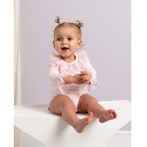 Caramelo Kids Frilly Lace Trim Romper Pink