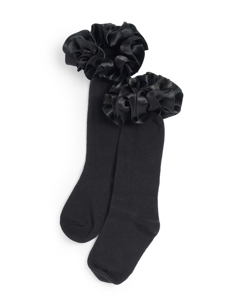 CARAMELO Ruffle Ribbon Knee Length Socks Black