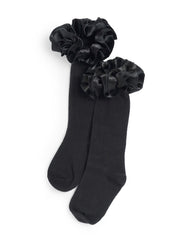 CARAMELO Ruffle Ribbon Knee Length Socks Black