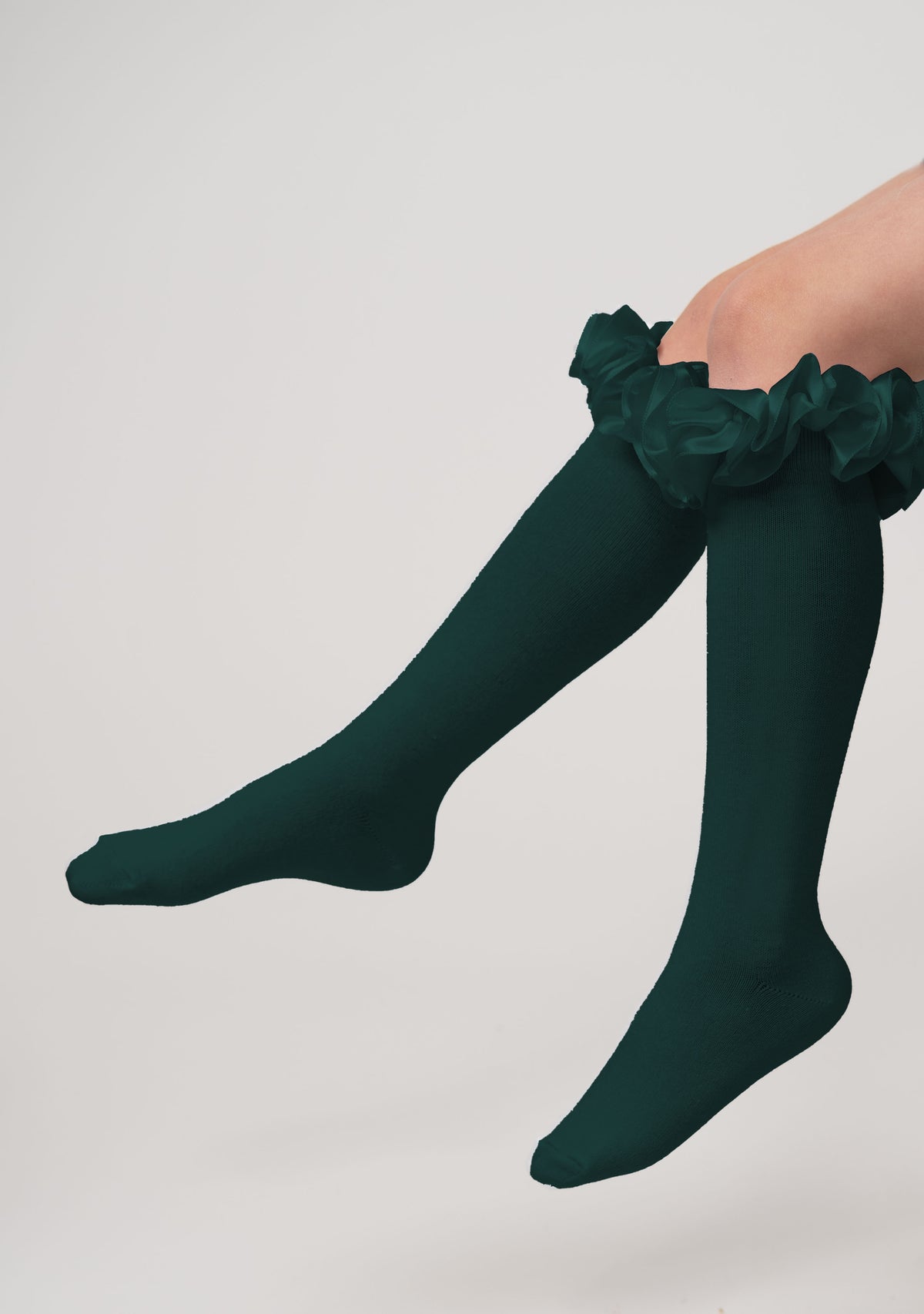 CARAMELO Ruffle Ribbon Knee Length Socks Bottle Green