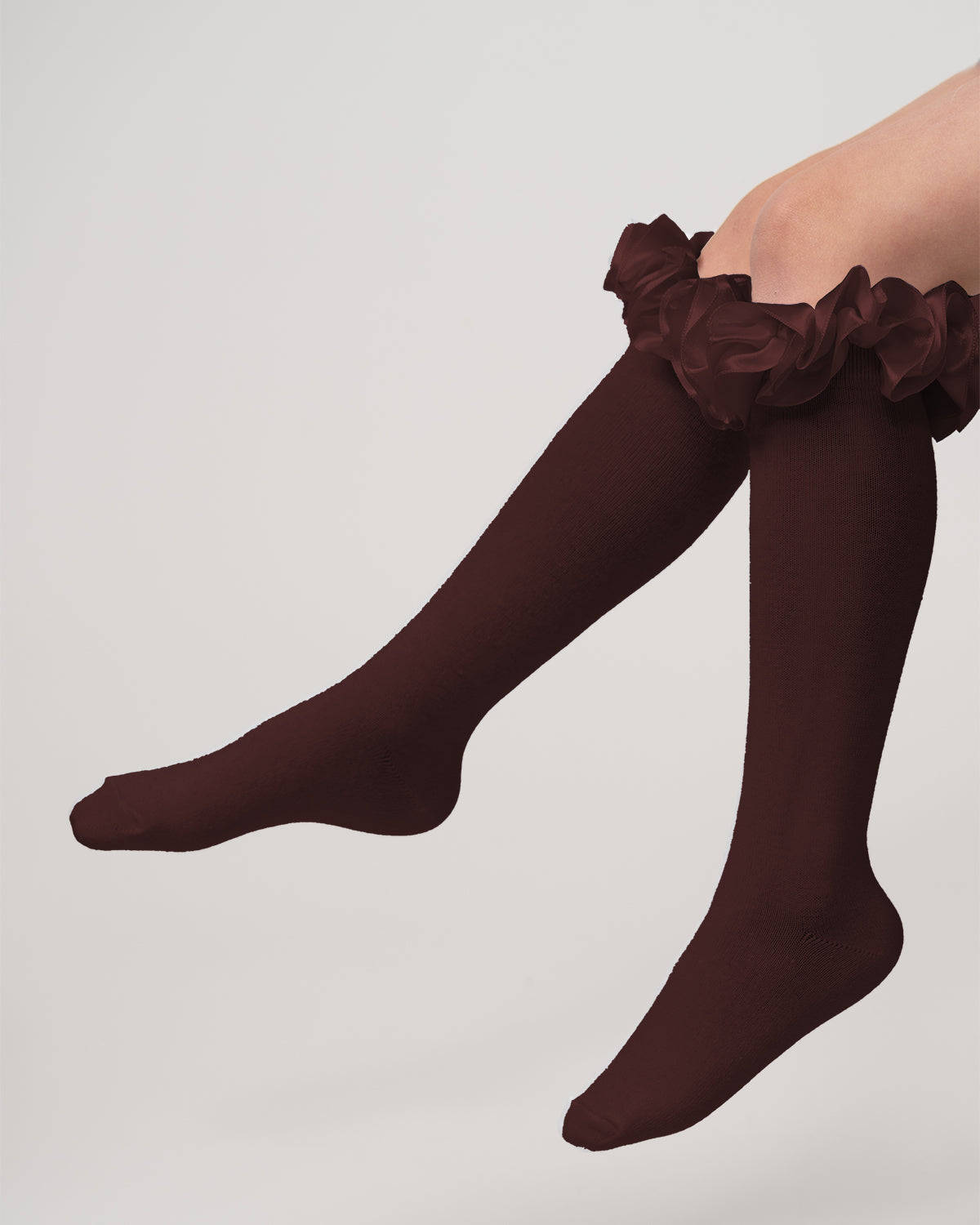 CARAMELO Ruffle Ribbon Knee Length Socks Brown