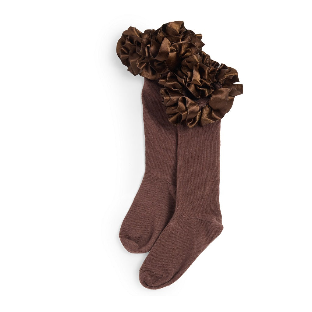 cARAMELO Ruffle Ribbon Knee Length Socks Brown