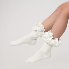 Ivory Satn Ruffle Socks