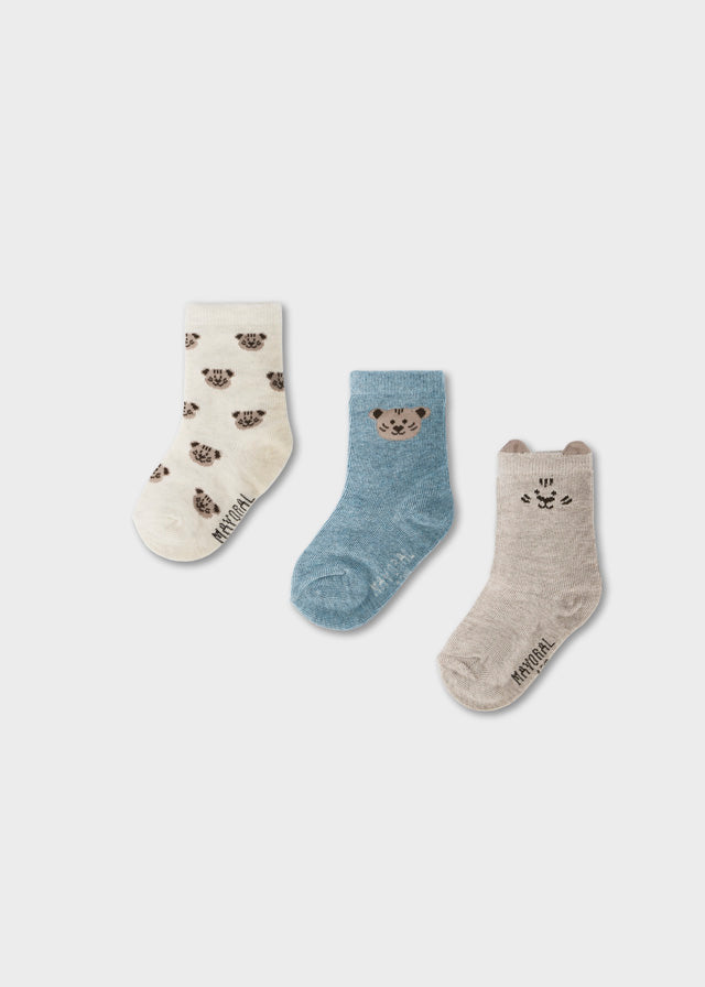 Mayoral Baby Boys Patterned Socks Set – three pairs featuring playful tiger patterns.