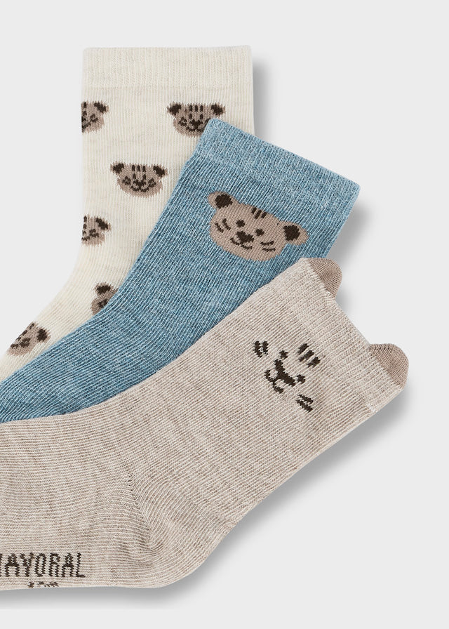 Mayoral Baby Boys Patterned Socks Set – three pairs featuring playful tiger patterns.