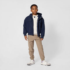 Hooded oxford jacket. Zip closure. Flap pocket and side pockets. BOSS logo on the chest. Navy