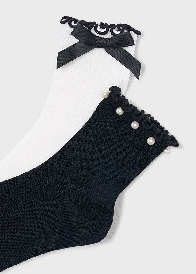 Mayoral Mini Girls 2 Pair Socks Set Black & White