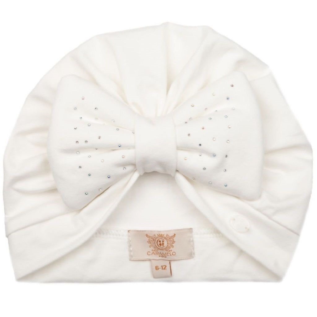 Caramelo Kids Diamante Bow Turban Ivory