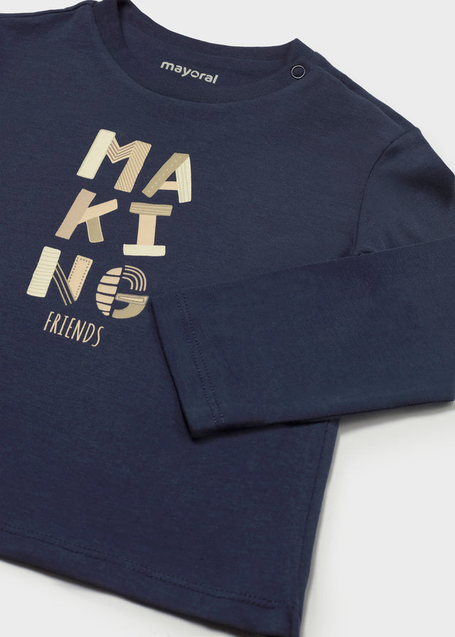 MAYORAL Baby Boys dark blue long sleeved cotton t-shirt.
