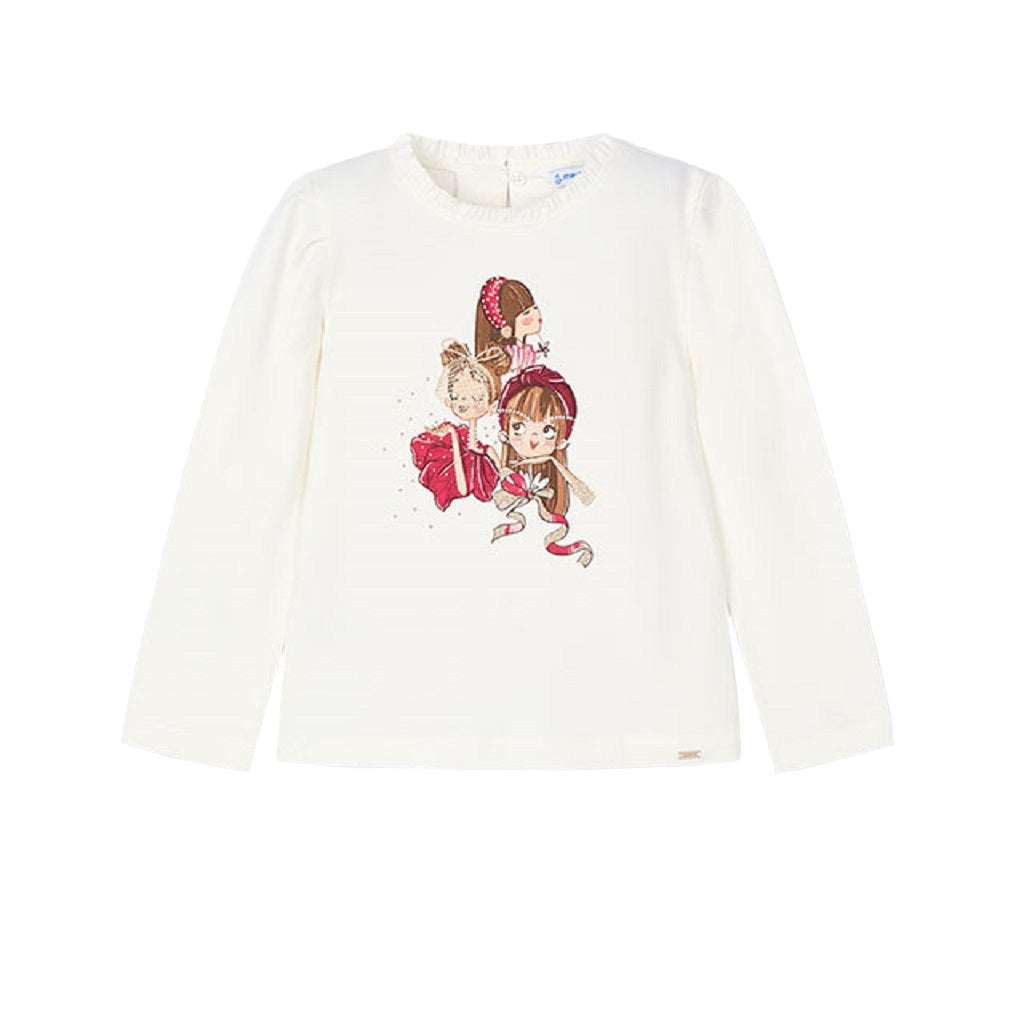 Mayoral Girls long sleeved t-shirt natural and cherry coloured