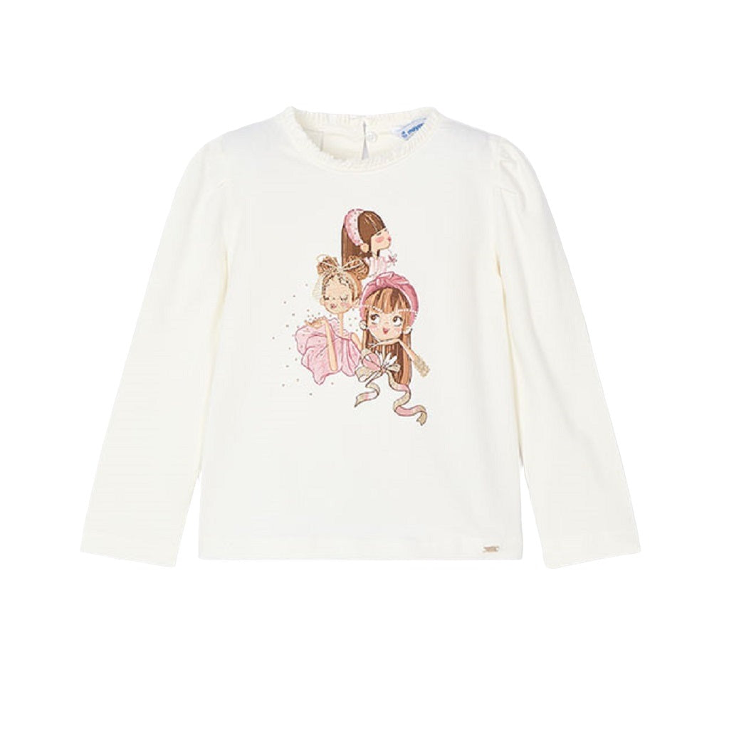 Mayoral Girls long sleeved t-shirt natural and pink coloured