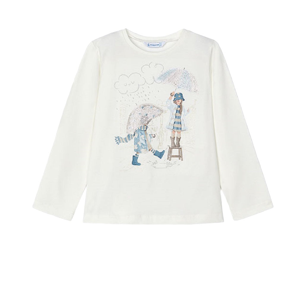 Mayoral Girls long sleeved t-shirt natural and sky blue coloured