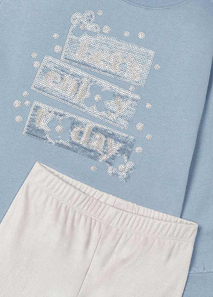 Girls Suede Leggings Set Sky Blue