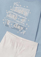 Girls Suede Leggings Set Sky Blue