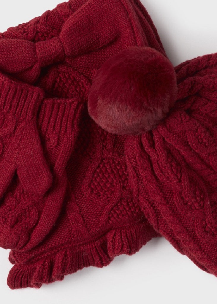 Baby Girls Hat & Scarf Set Cherry