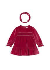 Baby Girls Mayoral Red Velvet Dress with Headband