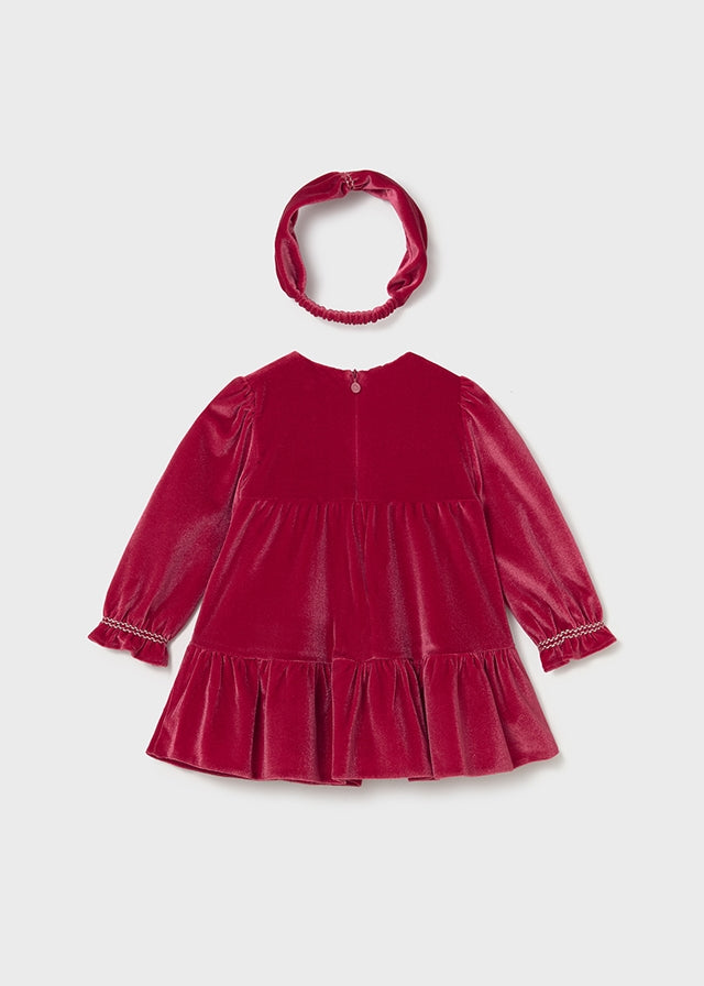 Baby Girls Mayoral Red Velvet Dress with Headband