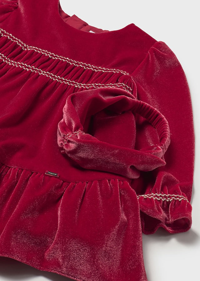 Baby Girls Mayoral Red Velvet Dress with Headband