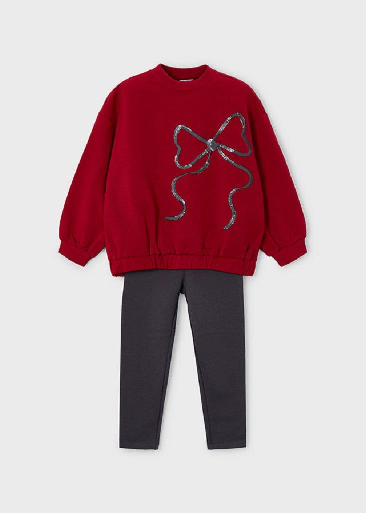 Girls Mayoral Red Bow Jumper Legging Set