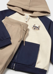 Mayoral Baby Boys 2 Pants Tracksuit Set in soft blue. Features a cosy sweatshirt paired with two plush joggers for versatile everyday wear.