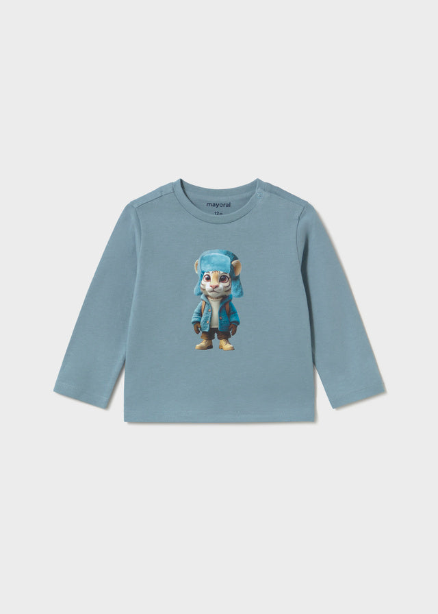 Mayoral Baby Boys Soft cotton long-sleeve tee featuring a playful tiger print. Perfect for layering or everyday wear in a cool arctic blue shade.