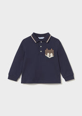 MAYORAL Baby Boys Long sleeved polo shirt with smooth detail. Blue