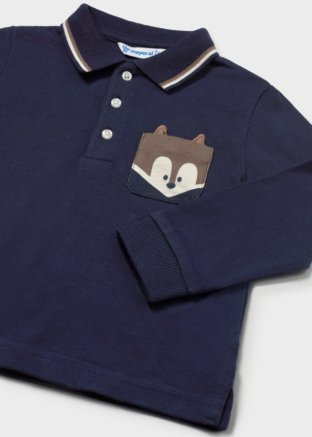 MAYORAL Baby Boys Long sleeved polo shirt with smooth detail. Blue