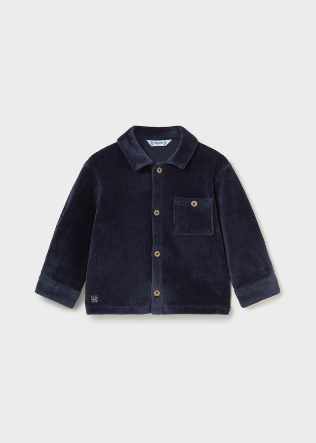 Mayoral Baby Boys Knit Overshirt in dark blue. Crafted from a comfortable cotton-blend fabric with a touch of stretch for easy movement. Perfect for layering or wearing solo.