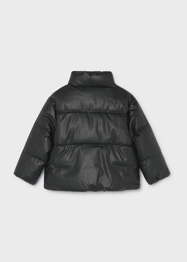 Mayoral Girls Padded Jacket in Black. Durable polyurethane and polyester exterior with soft polyester lining and filling for warmth and comfort.