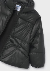 Mayoral Girls Padded Jacket in Black. Durable polyurethane and polyester exterior with soft polyester lining and filling for warmth and comfort.