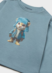 Mayoral Baby Boys Soft cotton long-sleeve tee featuring a playful tiger print. Perfect for layering or everyday wear in a cool arctic blue shade.