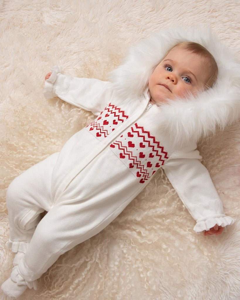 Mini Knitted Heart Fairisle Zip Romper