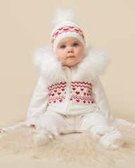 Girls Fairisle Heart Knit Set Hat & Mitts