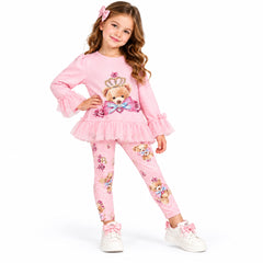 Girls Diamante Bear Legging Set