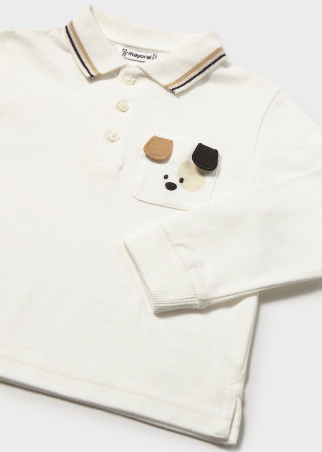 MAYORAL Baby Boys Long sleeved polo shirt with smooth detail. Cream