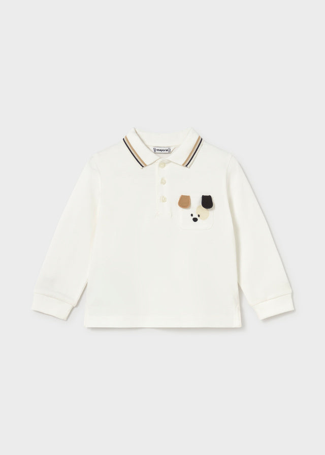 MAYORAL Baby Boys Long sleeved polo shirt with smooth detail. Cream