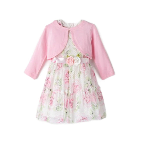 EBITA girls pink flower print dress with matching cardi 1-6 Yrs