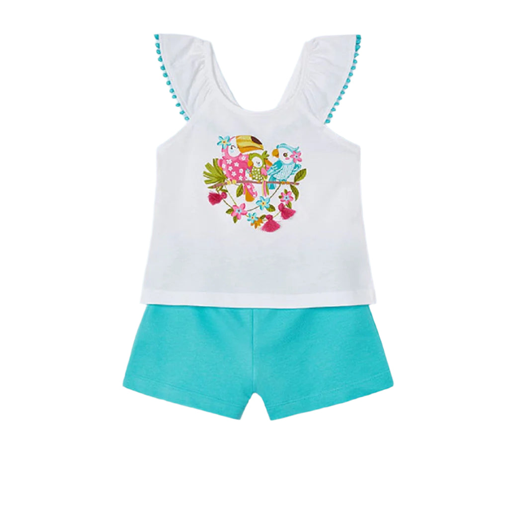 Mayoral Girls Top with jade coloured shorts to match.