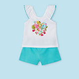 Mayoral Girls Top with jade coloured shorts to match.