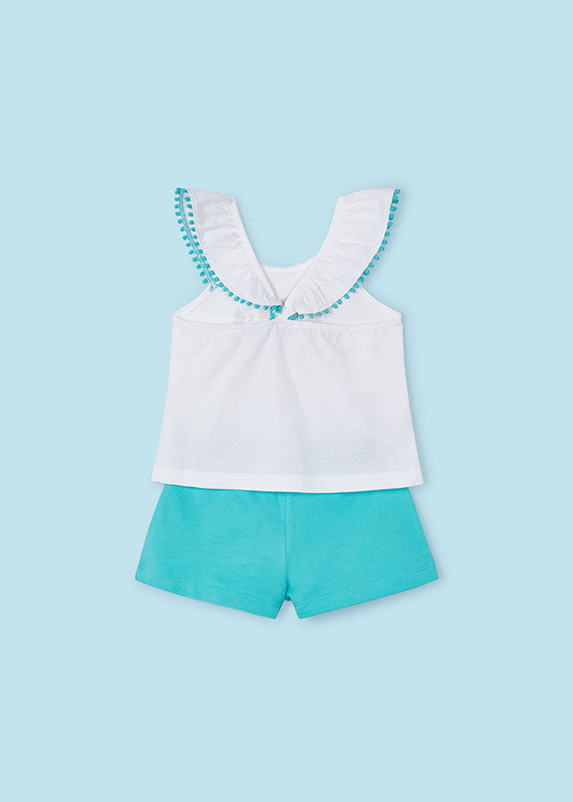 Mayoral Girls Top with jade coloured shorts to match.