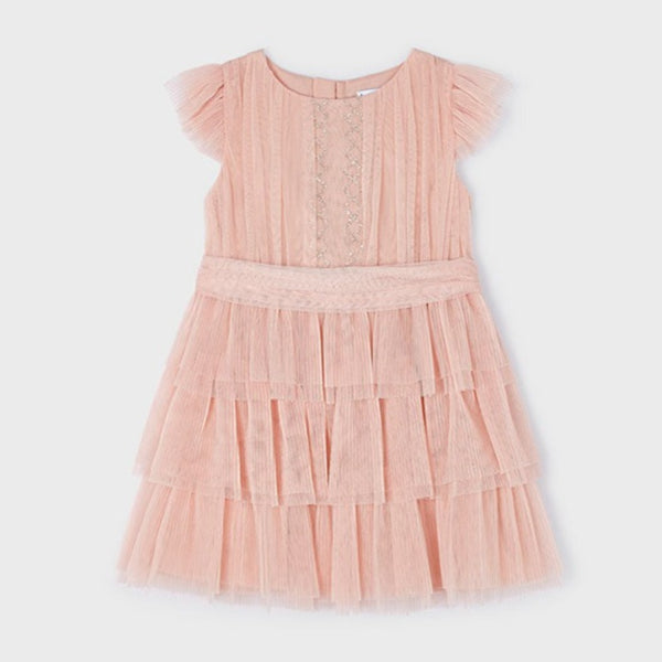 Mayoral PeachMayoral  Pearl Girls Pleated Tulle Dress Nude