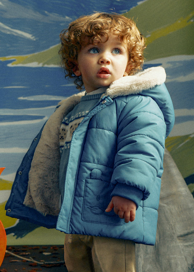 Mayoral Cosy faux fur lined jacket for baby boys in soft blue
