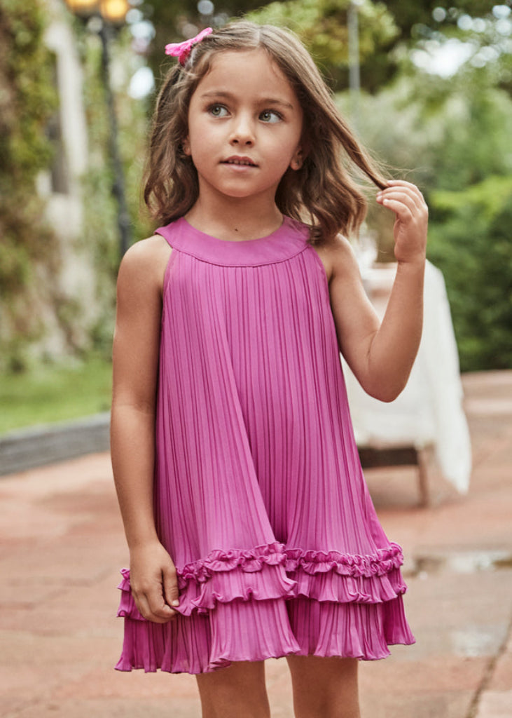 Mayoral pleated dress for girls comes in an elegant orchid hue