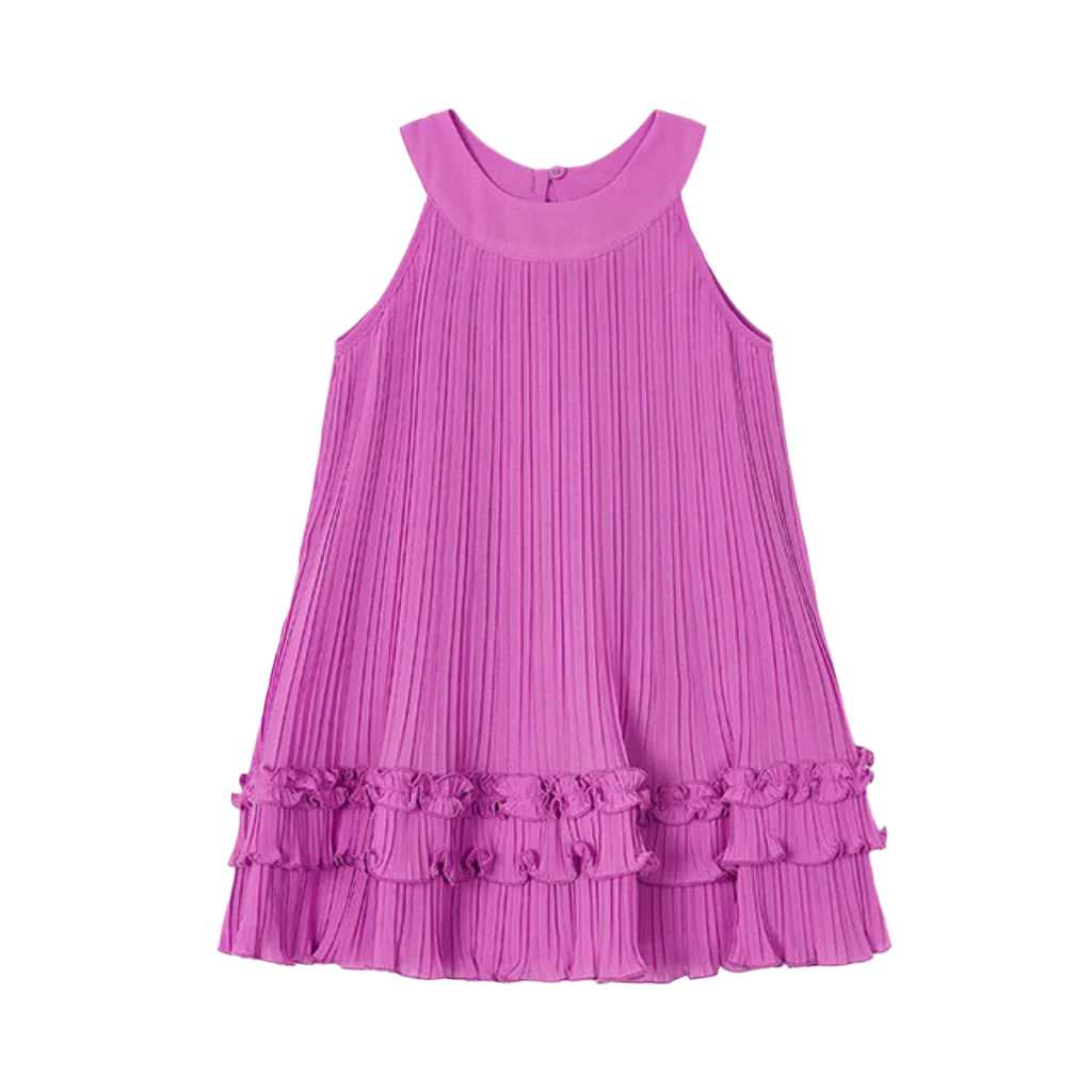 Mayoral pleated dress for girls comes in an elegant orchid hue