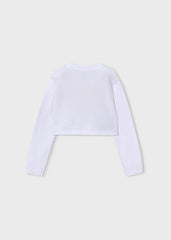 A soft knit tricot cardigan by Mayoral in classic white.