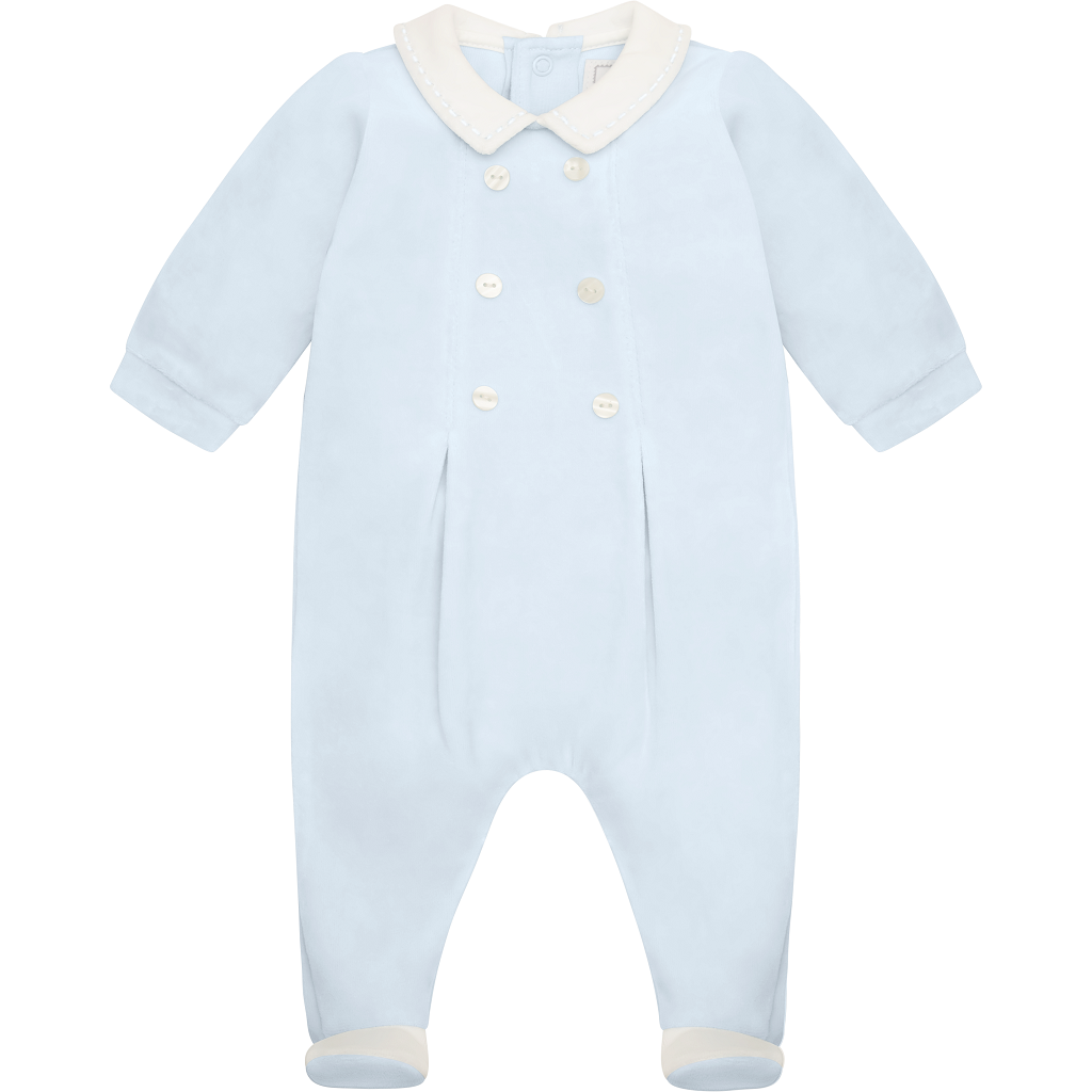 EMILE et ROSE Kasper Baby Blue Velour All In One & Hat