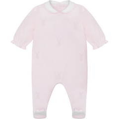 EMILE et ROSE Kallie Small embroidered pink &amp; white bunnies adorn the front of this lovely little babygrow