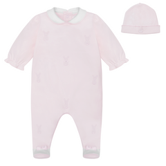 EMILE et ROSE Kallie Small embroidered pink &amp; white bunnies adorn the front of this lovely little babygrow