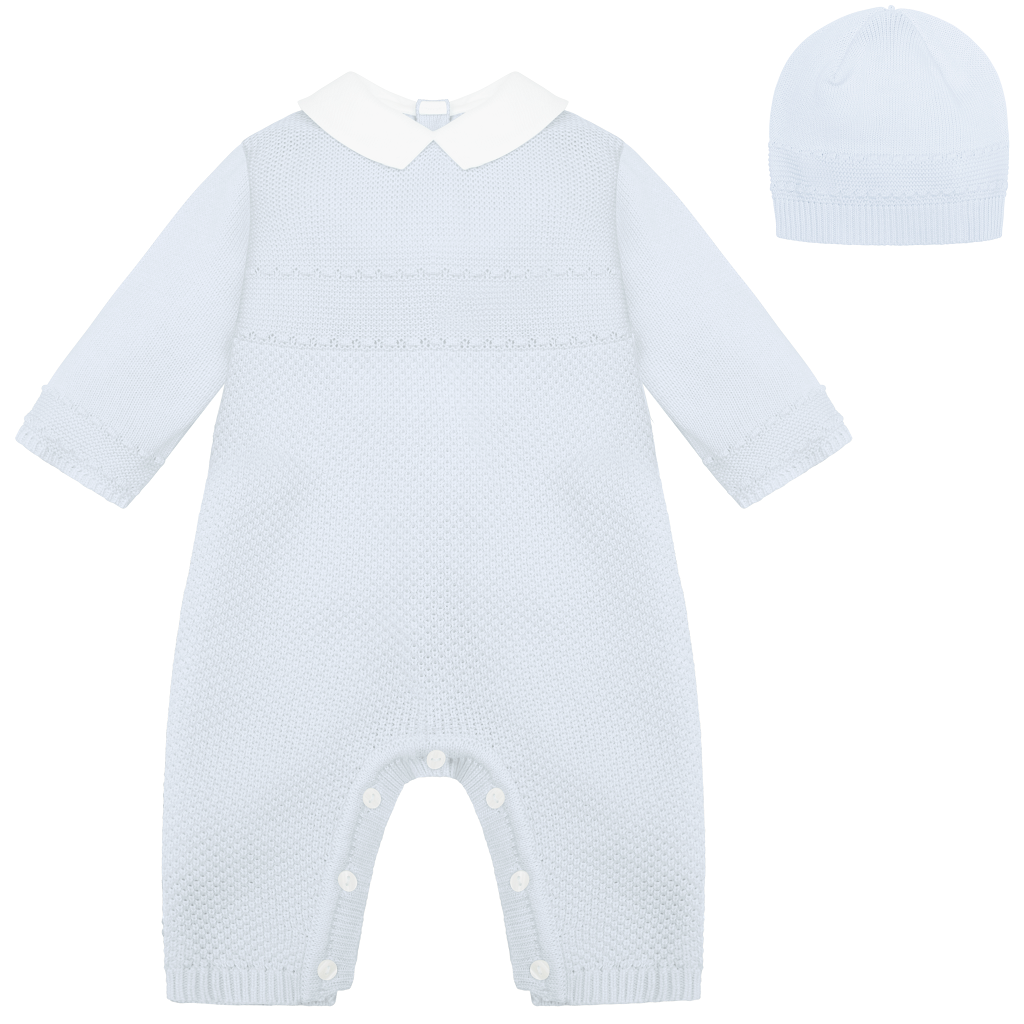 EMILE et ROSE KALEB Baby Blue Knitted All In One & Hat